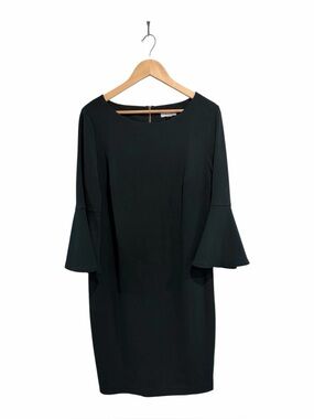 Calvin Klein Women’s Bell Sleeve Shift Dress with Scoop Neck Dark Green